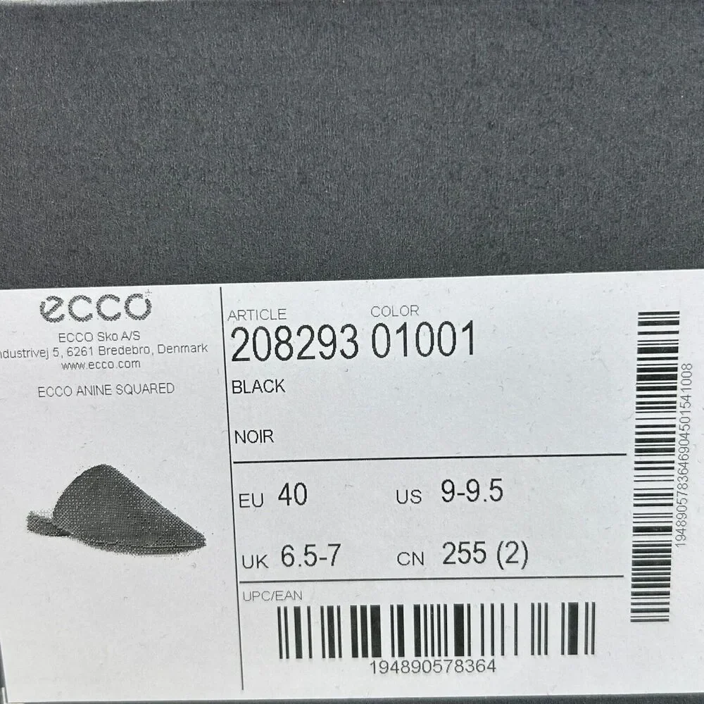 ECCO Anine Squared Buttery Soft Leather Flats Black 208293 Women's 40/9.5 NWB